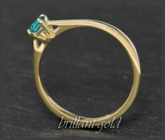 Brillant 585 Gold Ring; 0,32ct, intensiv blau; Si2